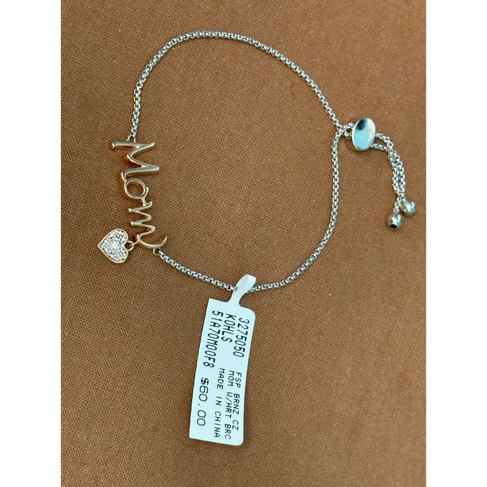 PAJ Sterling Silver Bolo Bracelet Rose Gold Mom CZ Heart Adjustable NWT $60 Gift
